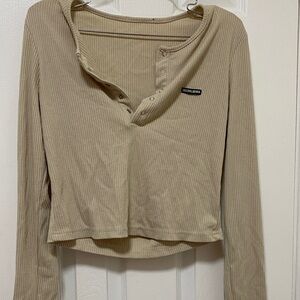 SHEIN Khaki Ribbed Long Sleeve Top